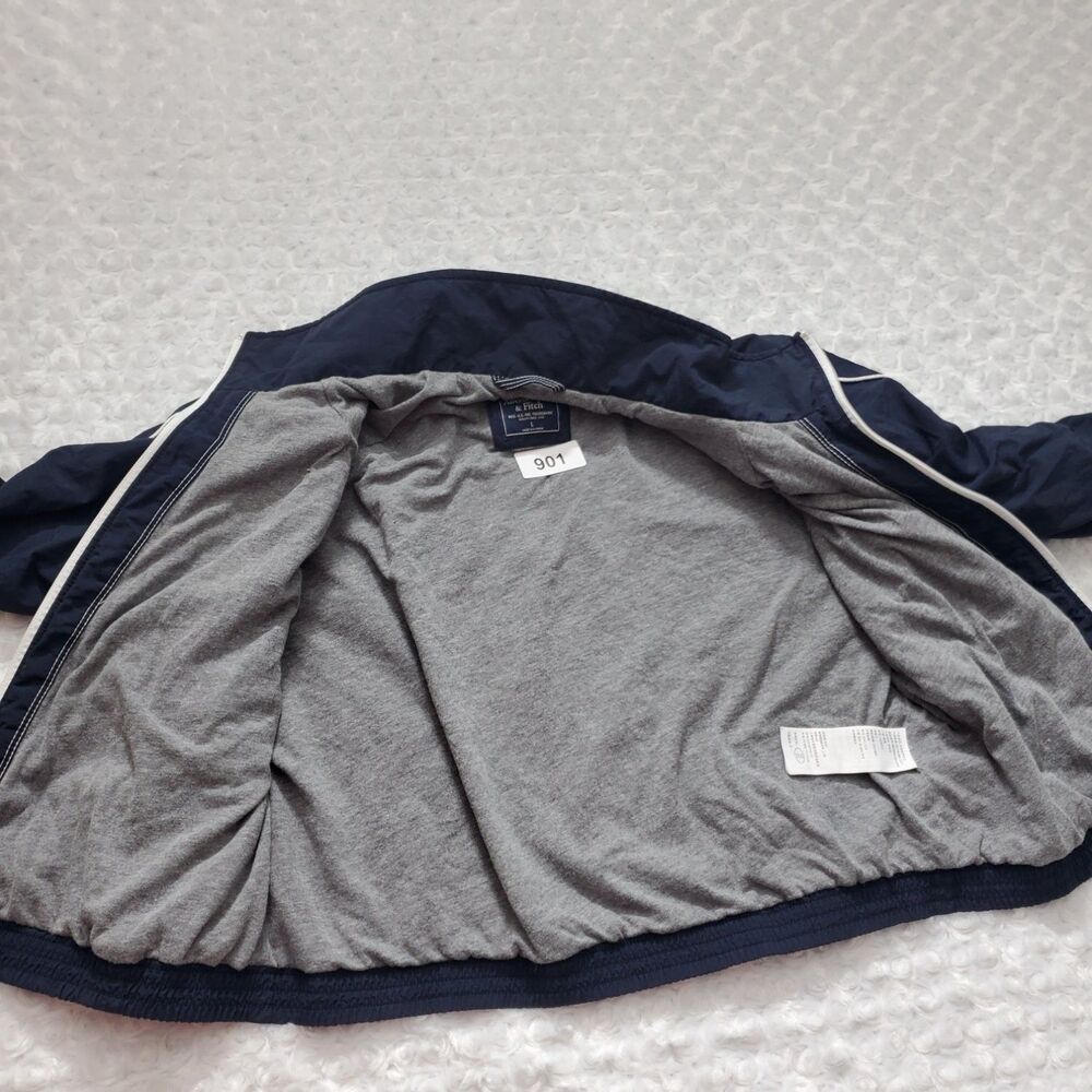 Abercrombie & Fitch Windbreaker Track Jacket Womens L Navy Blue Full Zip Cropped - Picture 3 of 9